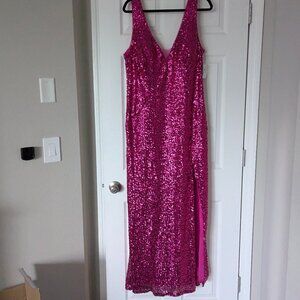HOLIDAY SPARKLE Sequined Elegant Long Glitter Fuchsia Evening Gown - 18W